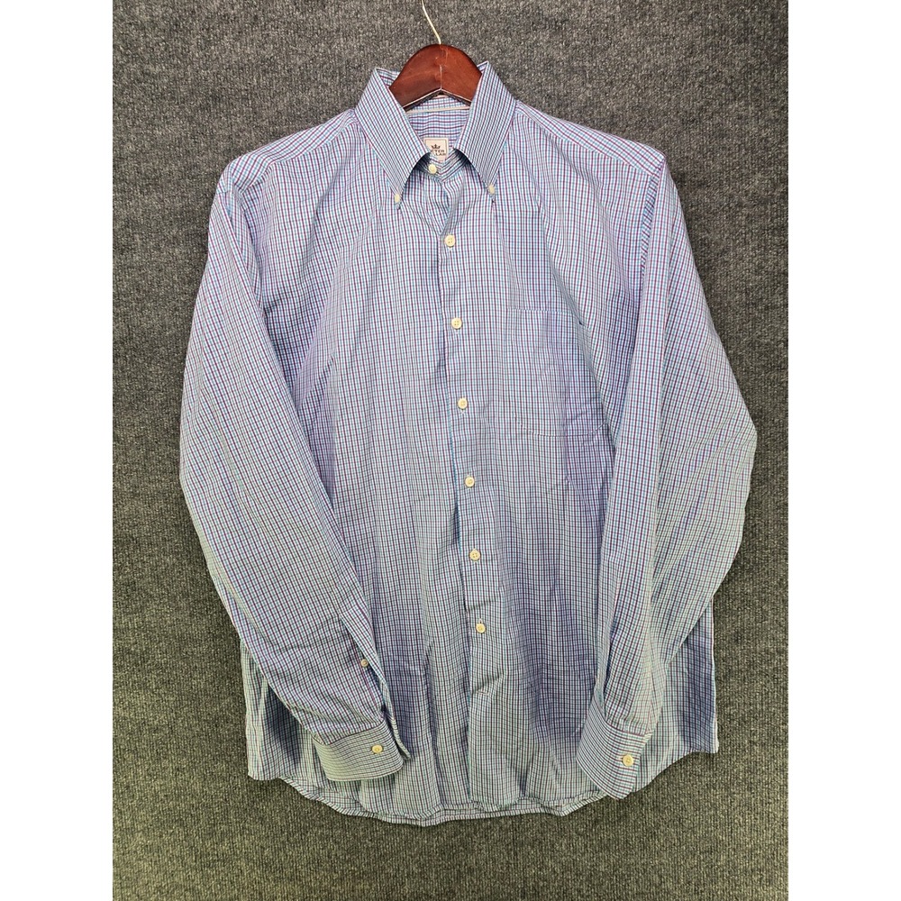 Peter Millar Weekender Finish Mens Large Purple Blue Check Button Down Shirt